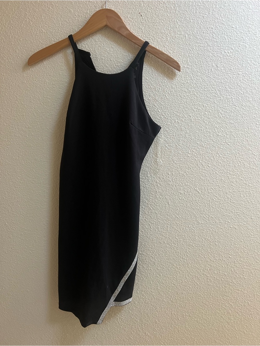 Black Asymmetric Slip Dress with Silver Trim